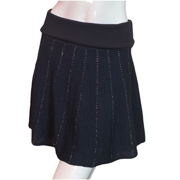 Free People women solid spark metallic dark navy blue Knit Skirt Striped sz S - Picture 6 of 6